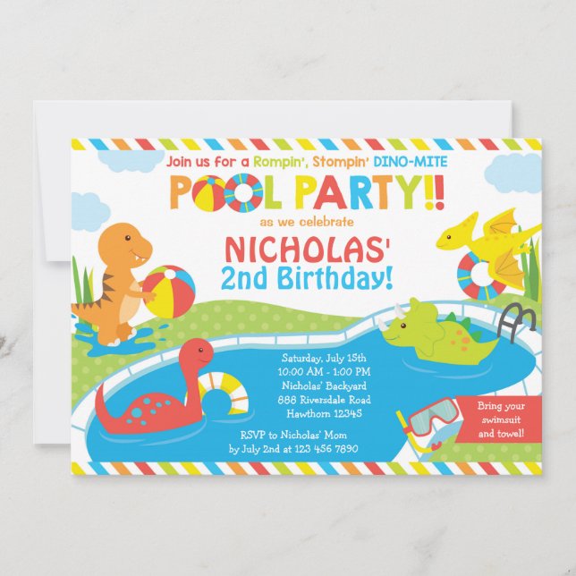 Inbjudan för Dino bassängparty, (Framsida)
