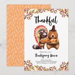 Inbjudan för djur för thanksgivingmiddag gullig
