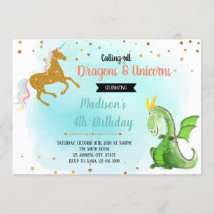 Inbjudan för drakeunicornparty