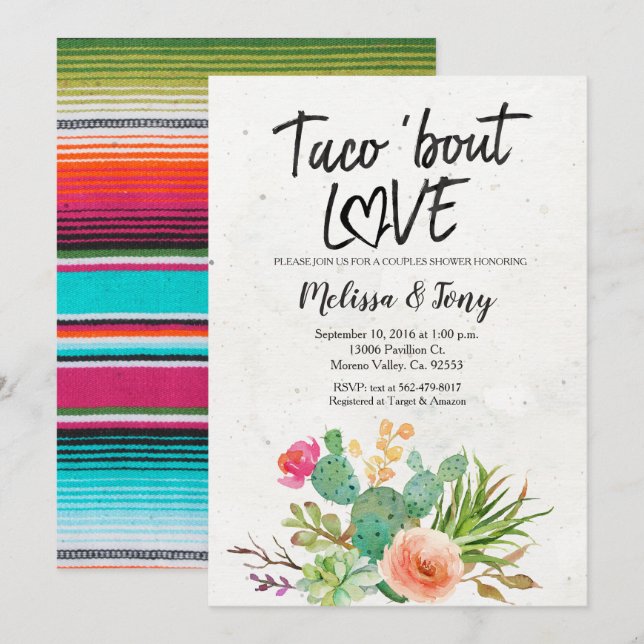 Inbjudan för dusch för kaktusFiestapar (Fram/baksida)