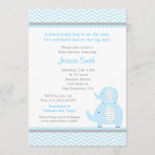 Inbjudan för elefantpojkebaby shower