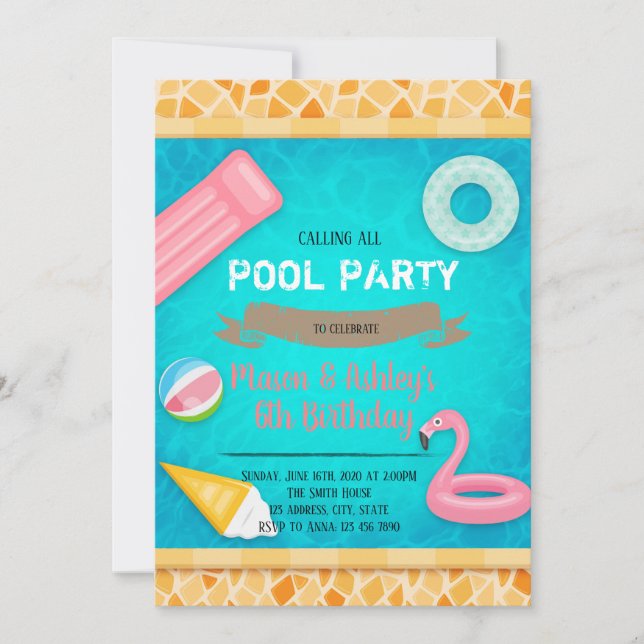 Inbjudan för Flamingobassängparty (Framsida)