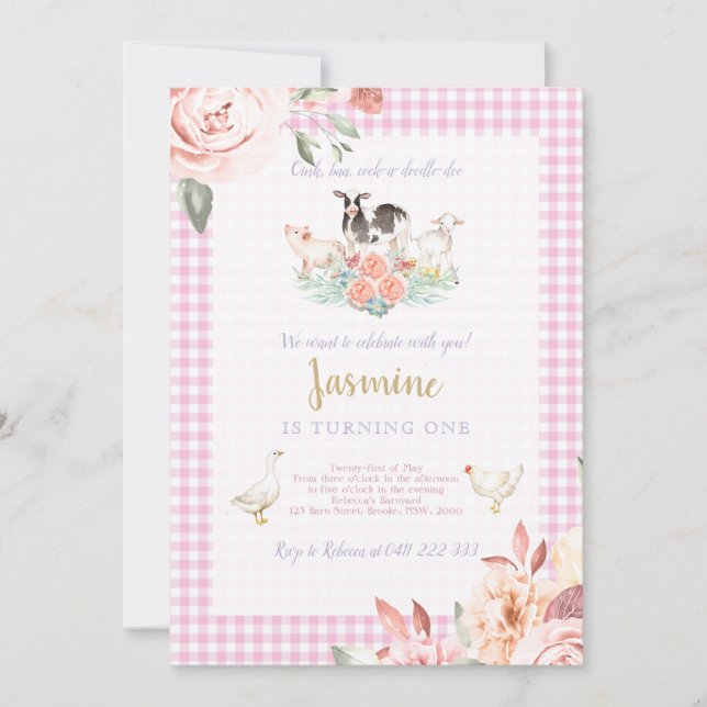 Inbjudan för flicka för lantgårdBaryard födelsedag (Framsida)