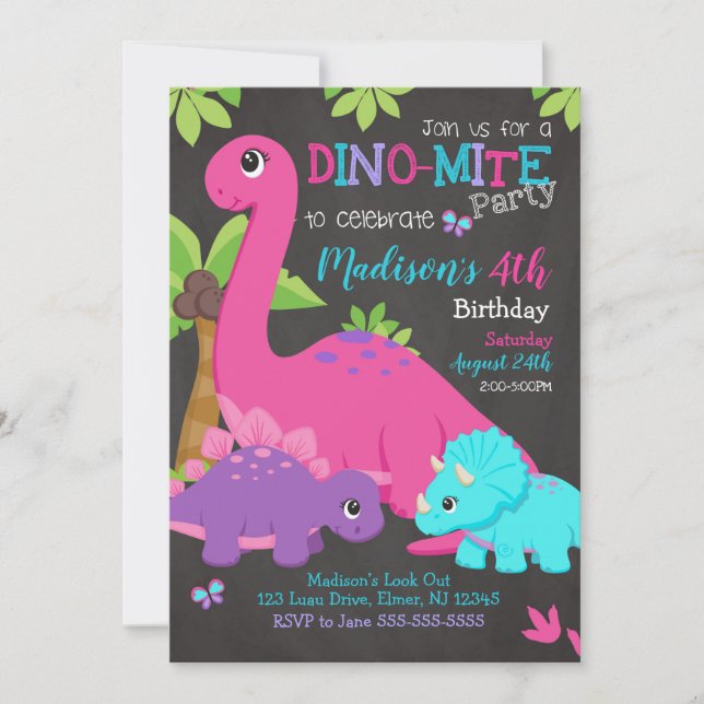 Inbjudan för flickaDinosaurfödelsedag/Dino party (Framsida)
