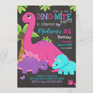 Inbjudan för flickaDinosaurfödelsedag/Dino party