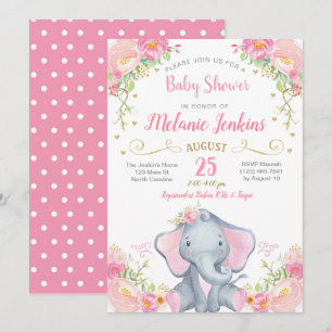Inbjudan för flickaelefantbaby shower