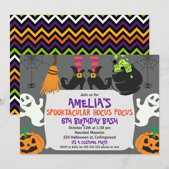 Inbjudan för flickaHalloween Spooktacular (Fram/baksida)