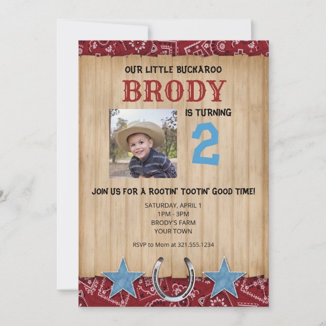 Inbjudan för födelsedag för BuckarooCowboy Themed (Framsida)