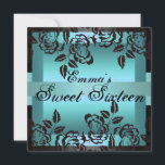 Inbjudan för födelsedag för elegant för blått<br><div class="desc">Inbjudan för födelsedag för elegant för blått Sweet16 rosa.</div>
