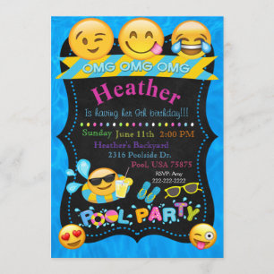 Inbjudan för födelsedag för Emoji bassängparty