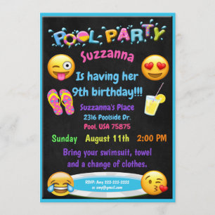 Inbjudan för födelsedag för Emoji bassängparty