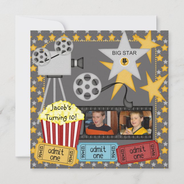Inbjudan för födelsedag för foto för filmnatt (Framsida)