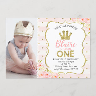 Inbjudan för födelsedag för fotoPrincess Kröna 1st