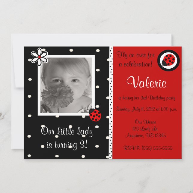 Inbjudan för födelsedag för Ladybuy flickafoto (Framsida)