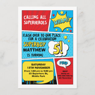 Inbjudan för födelsedag för pojkeSuperhero 5th