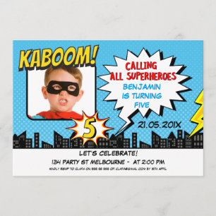 Inbjudan för födelsedag för pojkeSuperherofoto 5th