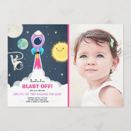 Inbjudan för födelsedag för rosa flicka för rymden