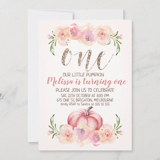 Inbjudan för födelsedag för rosa guld- pumpa för (Framsida)