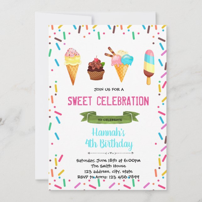 Inbjudan för födelsedag för söndagsundaeparty (Framsida)