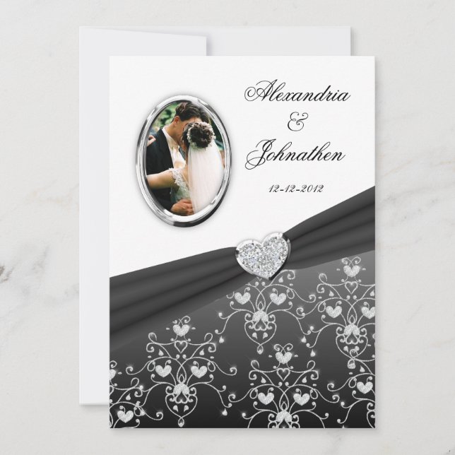 Inbjudan för foto för bröllop för svart bandhjärta (Framsida)
