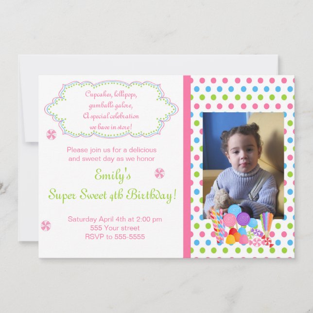 Inbjudan för foto för födelsedag för godisklubba (Framsida)