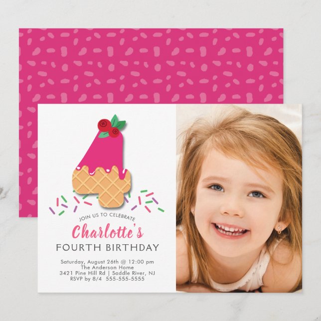 Inbjudan för fotoglass4e födelsedagen (Fram/baksida)