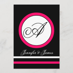 Inbjudan för fuchsia-, svart- & vitMonogrambröllop