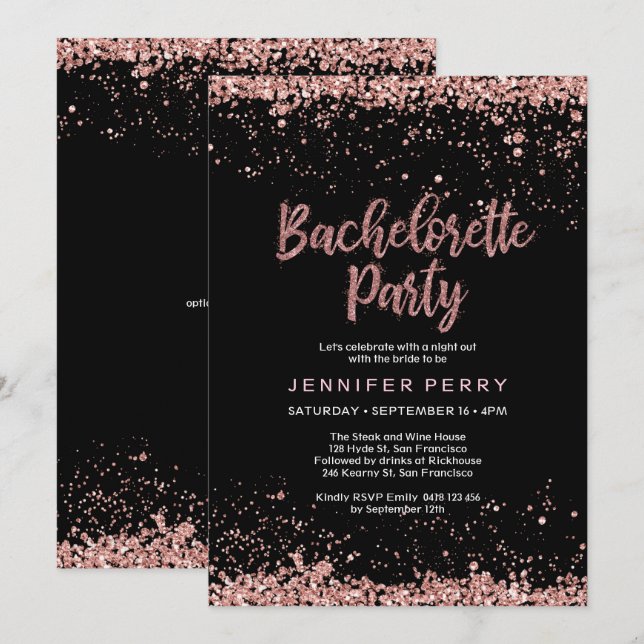 Inbjudan för glitter för Bachelorette party rosa (Fram/baksida)
