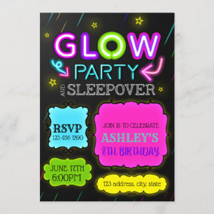 Inbjudan för glödsleepoverparty