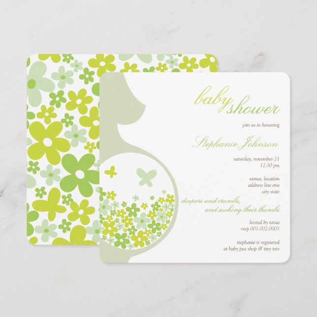 Inbjudan för gravid- & gröntdaisybaby shower (Fram/baksida)