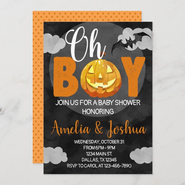 Inbjudan för Halloween baby showerinbjudan (Fram/baksida)