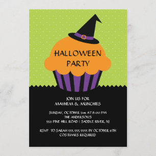 Inbjudan för halloween fest för häxahattmuffin