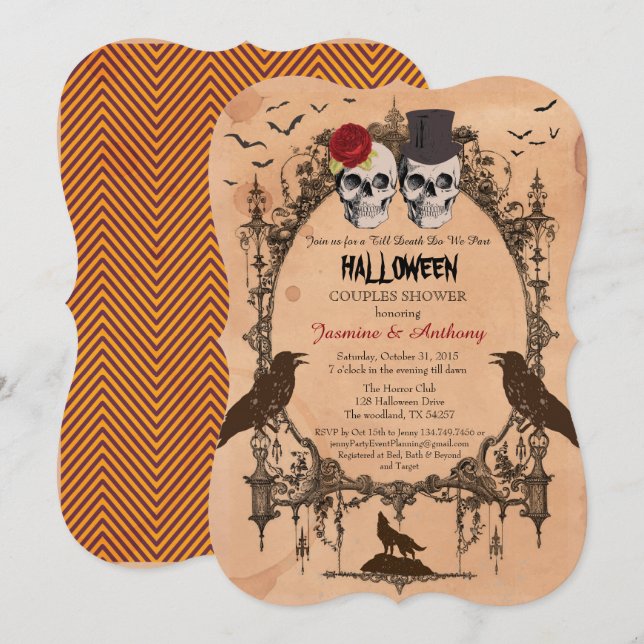 Inbjudan för Halloween pardusch. Vintage (Fram/baksida)