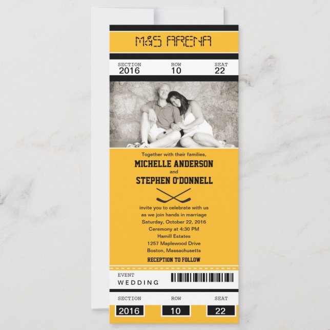 Inbjudan för hockeybiljettbröllop (Framsida)