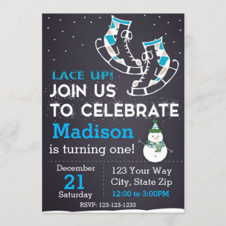 Inbjudan för isskridskofödelsedag (blått)