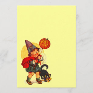 Inbjudan för katt för vintageHalloween häxa JOL