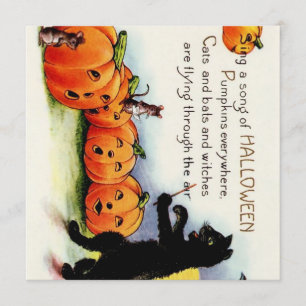 Inbjudan för katt för vintageHALLOWEEN sjungande
