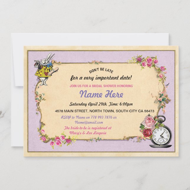 Inbjudan för lilor för TeapartyBachelorette kanin (Framsida)