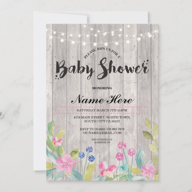 Inbjudan för ljus för blommigt för för baby (Framsida)