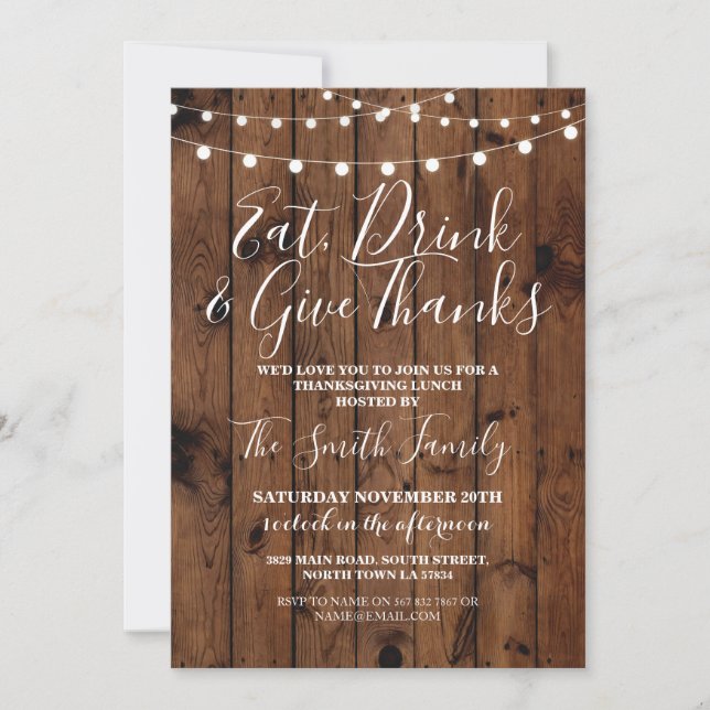 Inbjudan för ljus för thanksgivinglunch Wood (Framsida)
