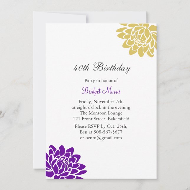 Inbjudan för lotusblommablommafödelsedag (Framsida)