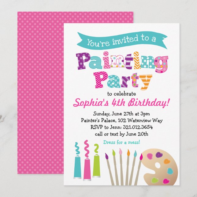 Inbjudan för målningkonstparty (Fram/baksida)