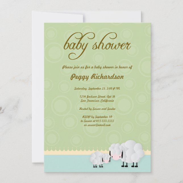 Inbjudan för mamma- & babyfårbaby shower: Grönt (Framsida)