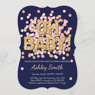 Inbjudan för marin för baby showerkonfettiar rosa