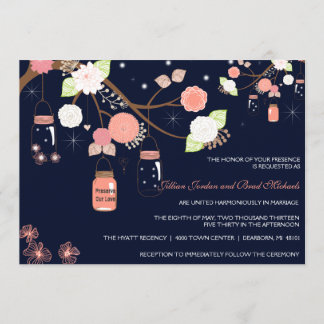 Inbjudan för Masonburkbröllop - korall, limefrukt,