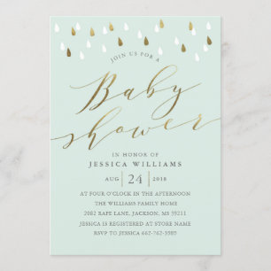 Inbjudan för mint- & guldcalligraphybaby shower