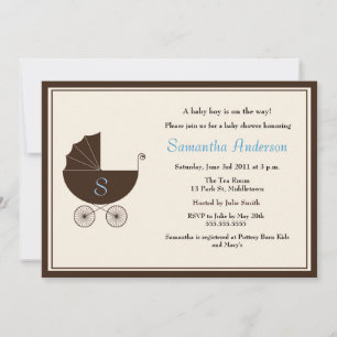 Inbjudan för Monogramvagnsbaby shower - pojke