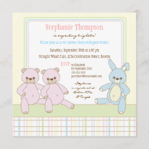 Inbjudan för nalle- & kaninTripletsbaby shower