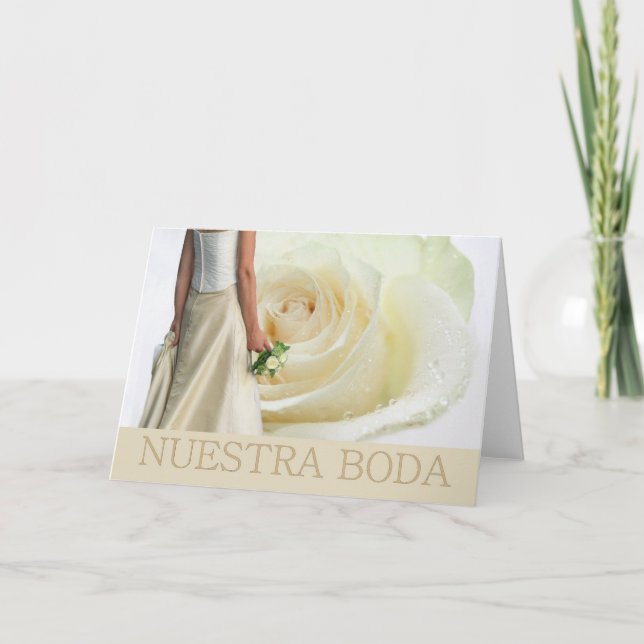Inbjudan för Nuestra Boda spansk vit rosbröllop (Framsida)