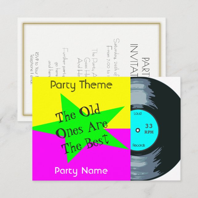 Inbjudan för party för anpassadevinylrekord (Fram/baksida)